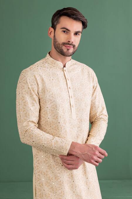 Shop Amit Arora Cream Silk, Chanderi, Cotton Embroidery, Metallic Thread Patchwork Kurta Set Online at Aza Fashions Shop_Amit Arora_Cream Silk, Chanderi, Cotton Embroidery, Metallic Thread Patchwork Kurta Set_Online_at_Aza_Fashions