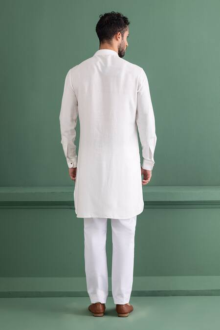 Shop_Amit Arora_Ivory Mohair, Cotton Embroidery Leaf Kurta Set _at_Aza_Fashions