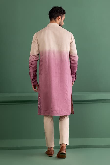 Shop_Amit Arora_Purple Chanderi Silk, Satin, Mirrors, Floral Border Kurta Set _at_Aza_Fashions