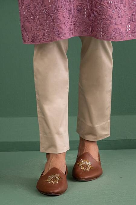 Amit Arora_Purple Chanderi Silk, Satin, Mirrors, Floral Border Kurta Set _Online_at_Aza_Fashions