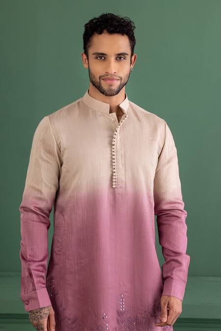 Amit Arora_Purple Chanderi Silk, Satin, Mirrors, Floral Border Kurta Set _at_Aza_Fashions