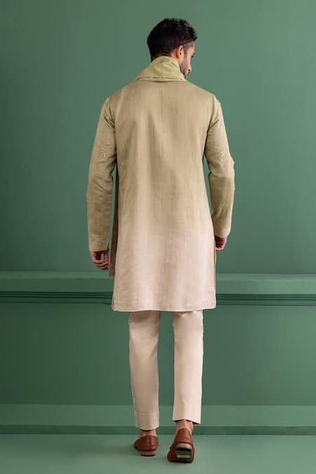 Shop_Amit Arora_Green Chanderi , Cotton Satin, Cotton, Embroidery Floral Kurta Set _at_Aza_Fashions