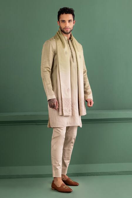 Buy_Amit Arora_Green Chanderi , Cotton Satin, Cotton, Embroidery Floral Kurta Set _Online_at_Aza_Fashions