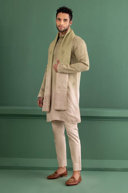 Shop_Amit Arora_Green Chanderi , Cotton Satin, Cotton, Embroidery Floral Kurta Set _Online_at_Aza_Fashions