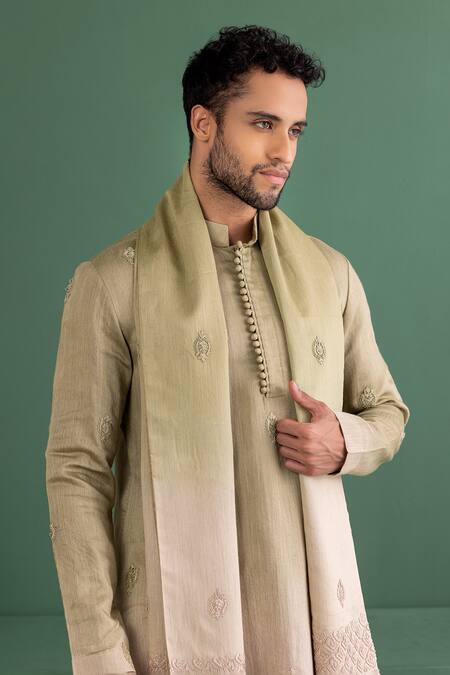 Amit Arora_Green Chanderi , Cotton Satin, Cotton, Embroidery Floral Kurta Set _at_Aza_Fashions