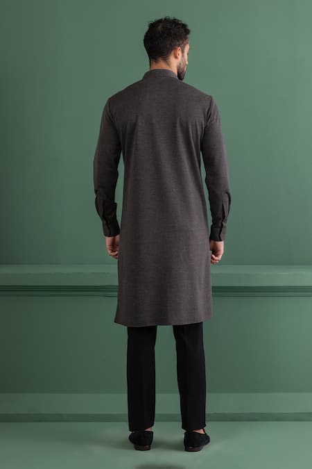 Shop Amit Arora Grey Polyester Embroidery Pipe Placement Kurta at Aza Fashions Shop_Amit Arora_Grey Polyester Embroidery Pipe Placement Kurta _at_Aza_Fashions