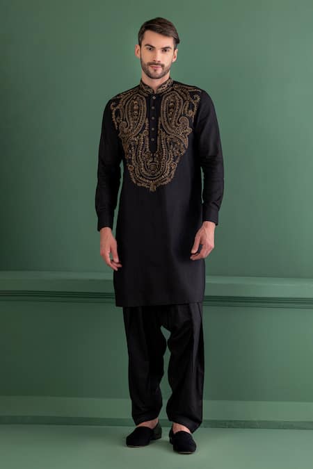 Amit Arora Black Mohair Sequins, Zari Paisley Embroidered Kurta Set Online at Aza Fashions Amit Arora_Black Mohair Sequins, Zari Paisley Embroidered Kurta Set _Online_at_Aza_Fashions