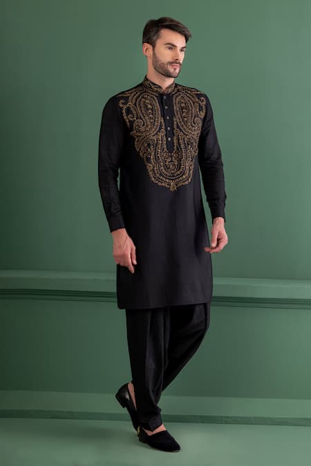 Buy Amit Arora Black Mohair Sequins, Zari Paisley Embroidered Kurta Set Online at Aza Fashions Buy_Amit Arora_Black Mohair Sequins, Zari Paisley Embroidered Kurta Set _Online_at_Aza_Fashions