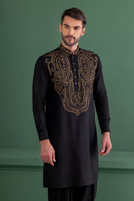 Amit Arora Black Mohair Sequins, Zari Paisley Embroidered Kurta Set at Aza Fashions Amit Arora_Black Mohair Sequins, Zari Paisley Embroidered Kurta Set _at_Aza_Fashions