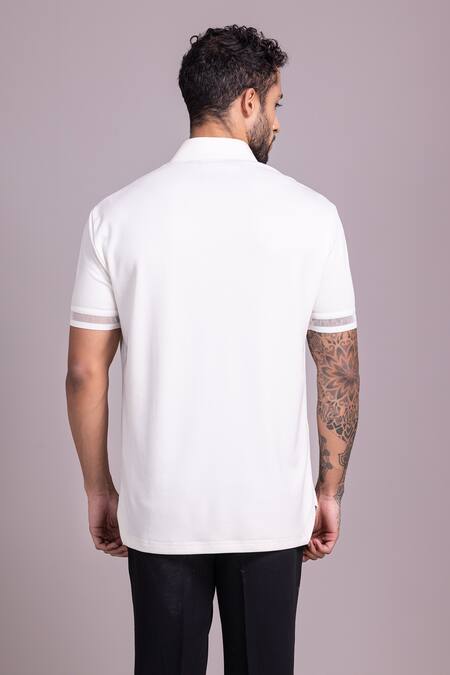 Shop_Amit Arora_White Cotton Knit Plain Half Sleeve T Shirt _at_Aza_Fashions