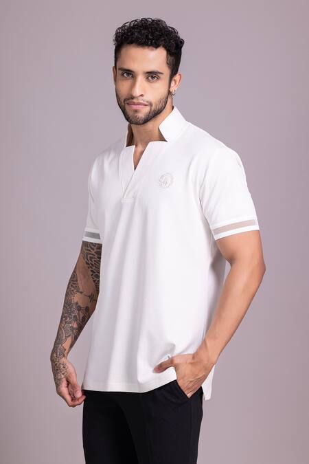 Buy_Amit Arora_White Cotton Knit Plain Half Sleeve T Shirt _Online_at_Aza_Fashions