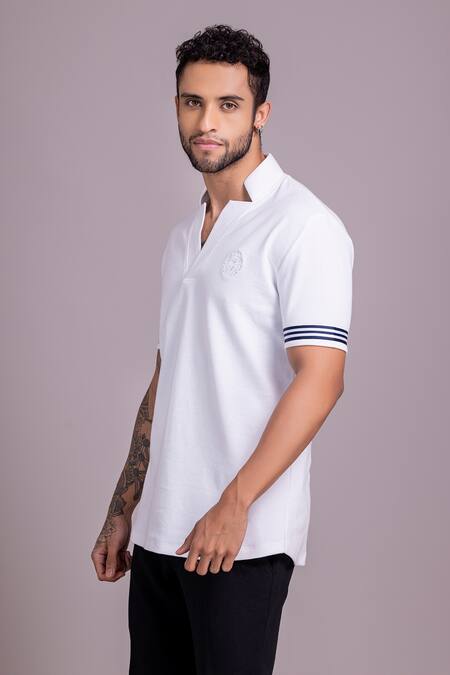 Amit Arora White Cotton Embroidery Crest Placement T Shirt Online at Aza Fashions Amit Arora_White Cotton Embroidery Crest Placement T Shirt _Online_at_Aza_Fashions