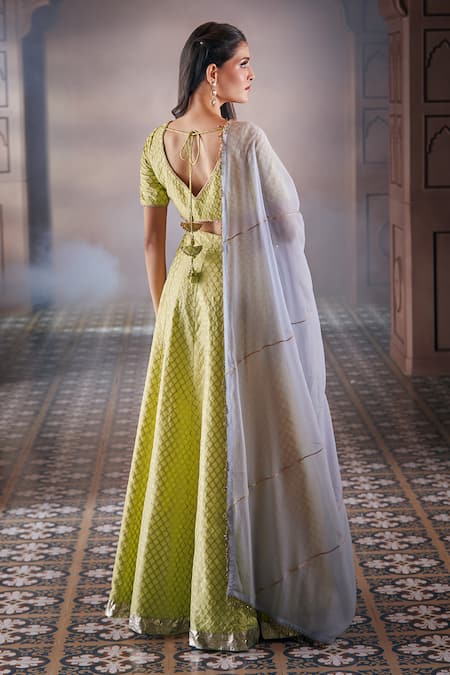 Aariyana Couture Yellow Brocade, Chiffon Embroidery, Lace, Sequins, Jaal Pattern Lehenga Set Online at Aza Fashions Aariyana Couture_Yellow Brocade, Chiffon Embroidery, Lace, Sequins, Jaal Pattern Lehenga Set _Online_at_Aza_Fashions