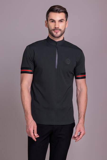 Amit Arora_Green Cotton Half Sleeve Plain T Shirt_Online_at_Aza_Fashions