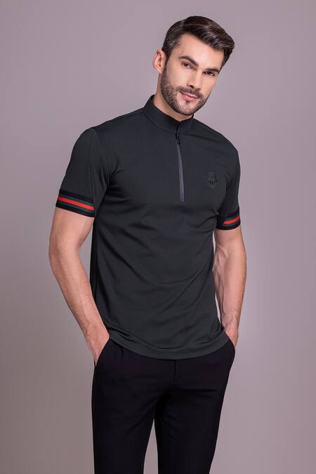 Buy_Amit Arora_Green Cotton Half Sleeve Plain T Shirt_Online_at_Aza_Fashions