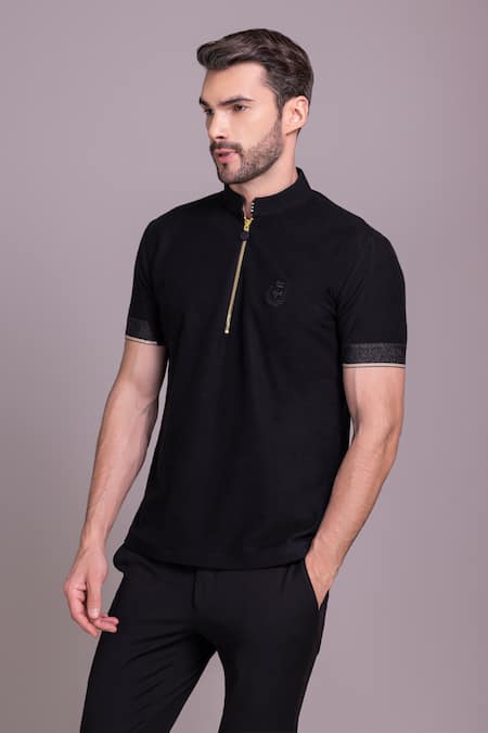 Amit Arora_Black Cotton Half Sleeve T Shirt _Online_at_Aza_Fashions