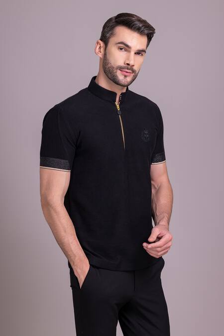 Buy_Amit Arora_Black Cotton Half Sleeve T Shirt _Online_at_Aza_Fashions