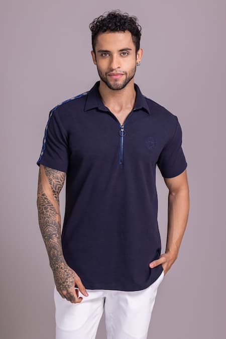 AMIT ARORA Solid Zipper T Shirt 