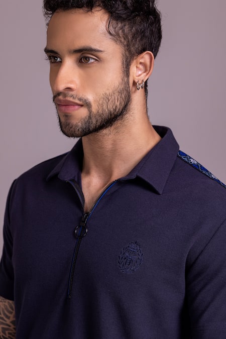 Amit Arora Blue Cotton Solid Zipper T Shirt at Aza Fashions Amit Arora_Blue Cotton Solid Zipper T Shirt _at_Aza_Fashions