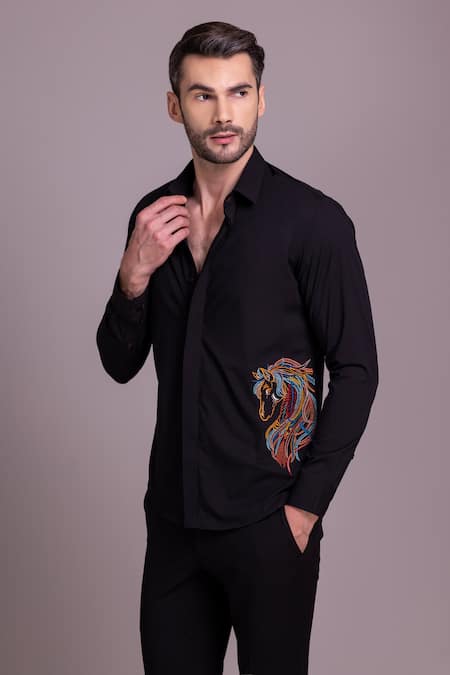 AMIT ARORA Horse Motif Embroidered Shirt 