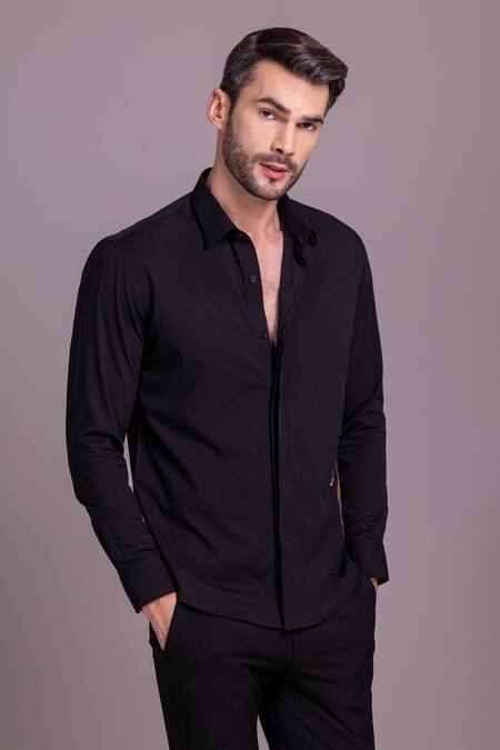 Shop Amit Arora Black Embroidery Horse Motif Shirt Online at Aza Fashions Shop_Amit Arora_Black Embroidery Horse Motif Shirt _Online_at_Aza_Fashions