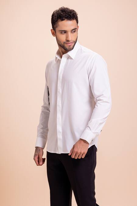 Amit Arora White Cut Work Horse Motif Hand Embroidered Shirt Online at Aza Fashions Amit Arora_White Cut Work Horse Motif Hand Embroidered Shirt _Online_at_Aza_Fashions