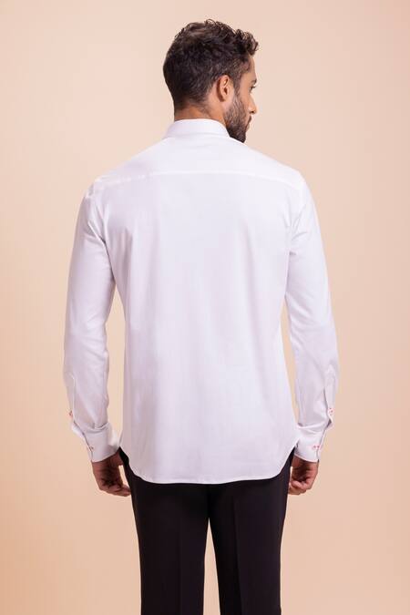 Shop Amit Arora White Cotton Embroidery Letter Shirt at Aza Fashions Shop_Amit Arora_White Cotton Embroidery Letter Shirt_at_Aza_Fashions