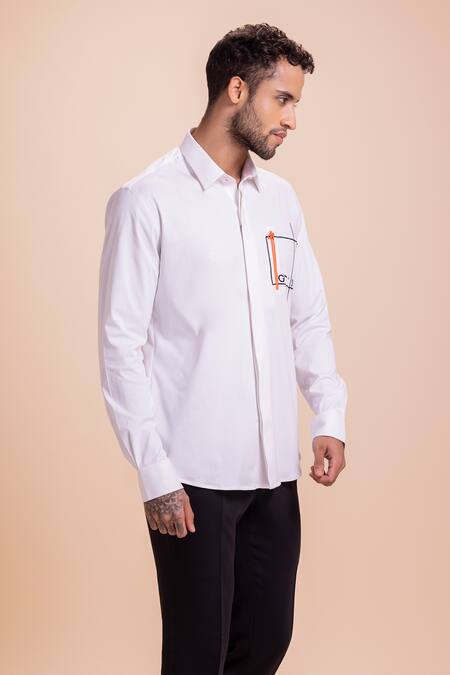 Buy Amit Arora White Cotton Embroidery Letter Shirt Online at Aza Fashions Buy_Amit Arora_White Cotton Embroidery Letter Shirt_Online_at_Aza_Fashions