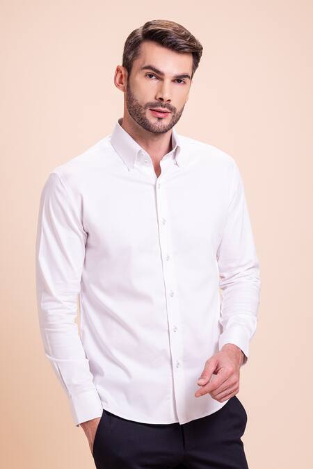 Amit Arora White Cotton, Lycra Bird Motif Print Shirt Online at Aza Fashions Amit Arora_White Cotton, Lycra Bird Motif Print Shirt _Online_at_Aza_Fashions