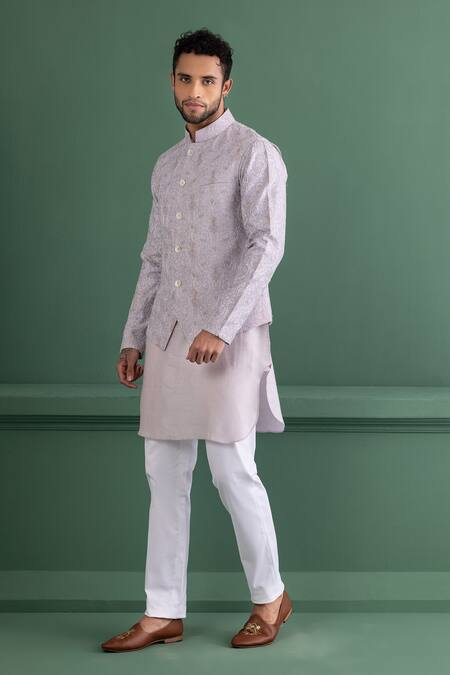 Shop_Amit Arora_Purple Silk Embroidery Floral Bundi Kurta Set_Online_at_Aza_Fashions