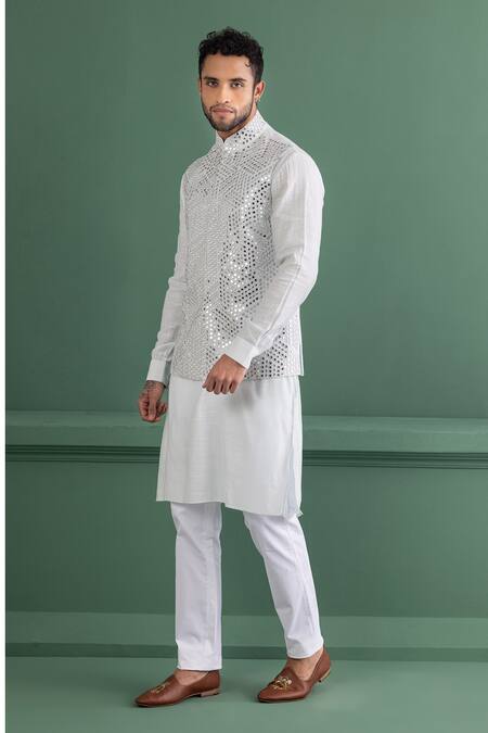 Buy_Amit Arora_Purple Silk Embroidery Floral Bundi Kurta Set