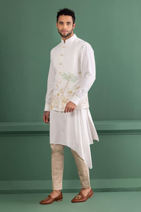 AMIT ARORA Palm Tree Embroidered Bundi Kurta Set 