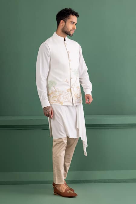 Buy Amit Arora Ivory Kota Doria, , Modal, Satin Embroidery Palm Tree Bundi Set Online at Aza Fashions Buy_Amit Arora_Ivory Kota Doria, , Modal, Satin Embroidery Palm Tree Bundi Set _Online_at_Aza_Fashions