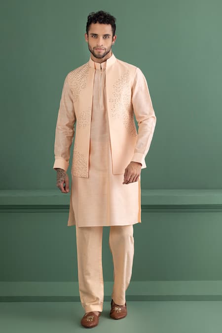 AMIT ARORA Metal Embellished Bundi Kurta Set 