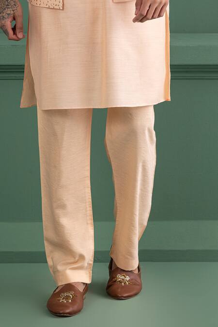 Amit Arora_Peach Silk, Chanderi, Cotton Embroidery, Metallic Embellished Bundi Kurta Set _Online_at_Aza_Fashions