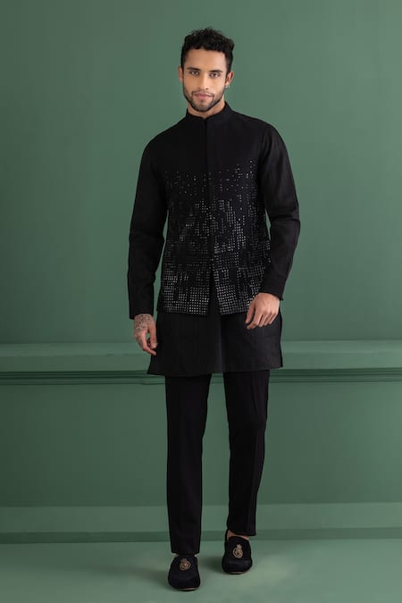 AMIT ARORA Tonal Embellished Bundi Kurta Set 