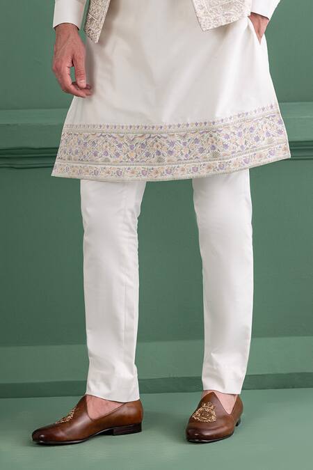Buy_Amit Arora_White Silk, , Satin Embroidery Floral Mandala Bundi Set_Online_at_Aza_Fashions