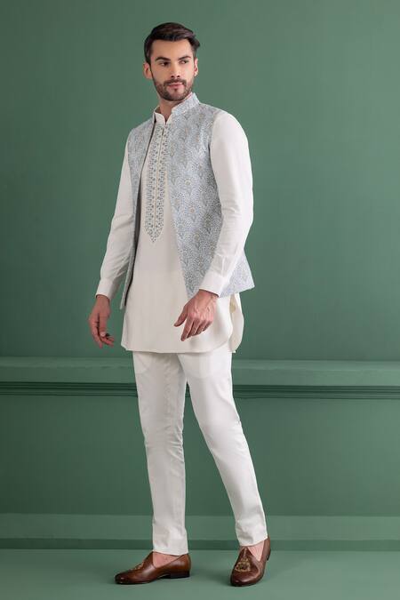 Buy Amit Arora Blue Silk, , Satin Embroidery Floral Butti Bundi Kurta Set Online at Aza Fashions Buy_Amit Arora_Blue Silk, , Satin Embroidery Floral Butti Bundi Kurta Set _Online_at_Aza_Fashions