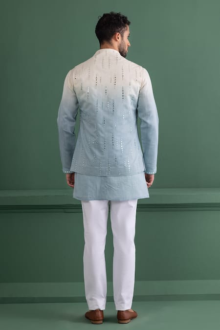 Shop Amit Arora Blue Chanderi , Cotton Satin, Cotton, Mirrors Ombre Bundi And Kurta Set at Aza Fashions Shop_Amit Arora_Blue Chanderi , Cotton Satin, Cotton, Mirrors Ombre Bundi And Kurta Set _at_Aza_Fashions
