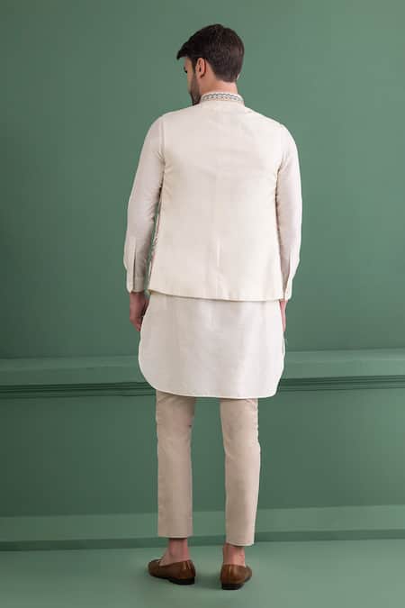 Shop Amit Arora Ivory Silk, Cotton Sequins, Beads Abstract Embroidered Bundi Kurta Set at Aza Fashions Shop_Amit Arora_Ivory Silk, Cotton Sequins, Beads Abstract Embroidered Bundi Kurta Set _at_Aza_Fashions