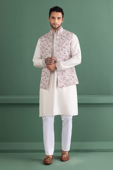 AMIT ARORA Floral Bloom Embroidered Bundi Kurta Set 