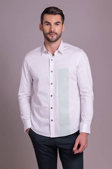 AMIT ARORA Placed Patchwork Panel Shirt 