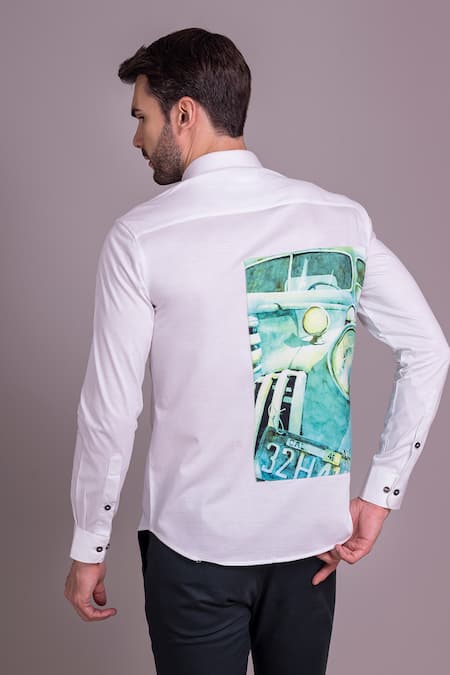 Shop_Amit Arora_White Cotton Patchwork Placed Panel Shirt _at_Aza_Fashions