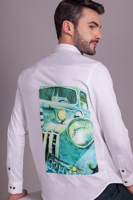 Amit Arora_White Cotton Patchwork Placed Panel Shirt _at_Aza_Fashions