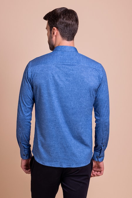 Shop Amit Arora Blue Cotton Embroidery Reindeer Threadwork Shirt at Aza Fashions Shop_Amit Arora_Blue Cotton Embroidery Reindeer Threadwork Shirt_at_Aza_Fashions