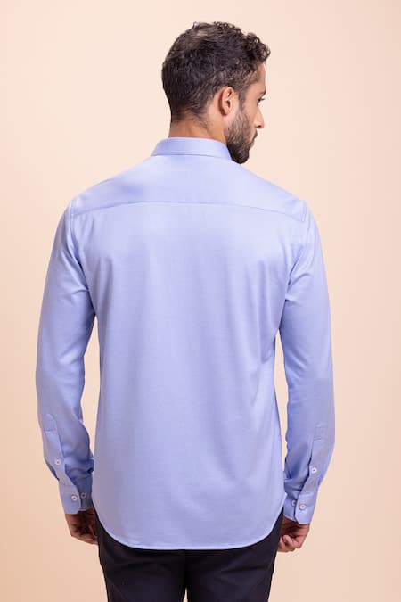 Shop Amit Arora Sky Blue Cotton Embroidery Rooster Threadwork Shirt at Aza Fashions Shop_Amit Arora_Sky Blue Cotton Embroidery Rooster Threadwork Shirt_at_Aza_Fashions