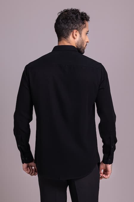 Shop_Amit Arora_Black Polyamide Sequins Bird Embellished Placement Shirt _at_Aza_Fashions