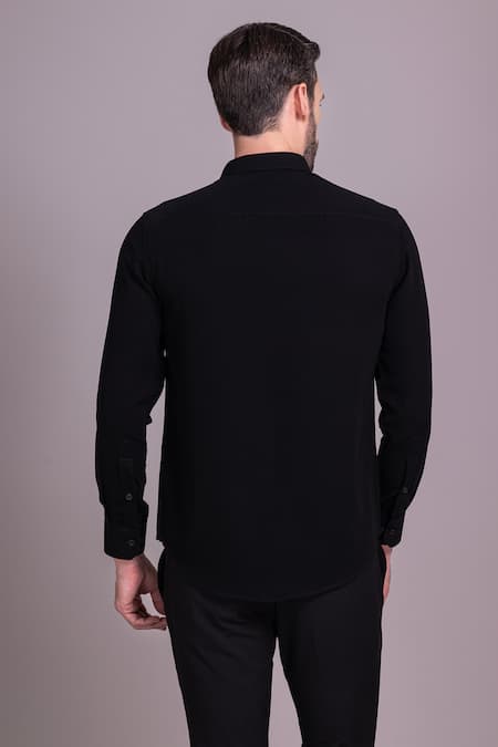 Shop_Amit Arora_Black Polyamide Sequins, Beads Placed Bird Embellished Shirt _at_Aza_Fashions