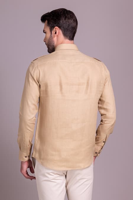 Shop Amit Arora Beige Linen Patch Pattern Shirt at Aza Fashions Shop_Amit Arora_Beige Linen Patch Pattern Shirt_at_Aza_Fashions