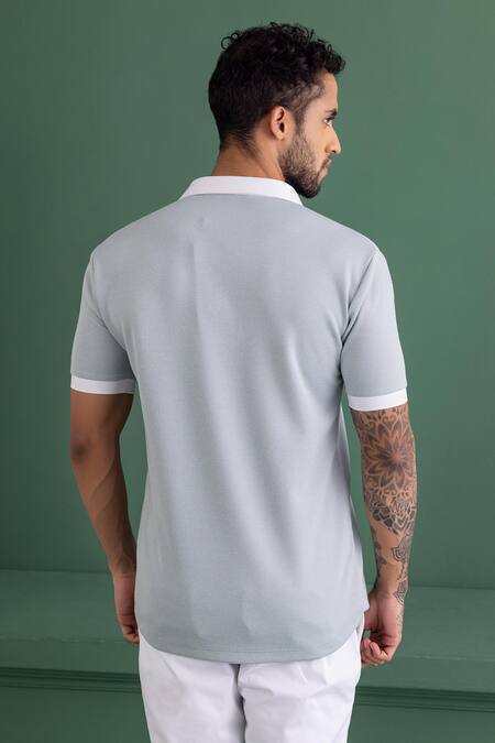 Shop Amit Arora Blue Cotton Embroidery Textured Threadwork T-shirt at Aza Fashions Shop_Amit Arora_Blue Cotton Embroidery Textured Threadwork T-shirt_at_Aza_Fashions